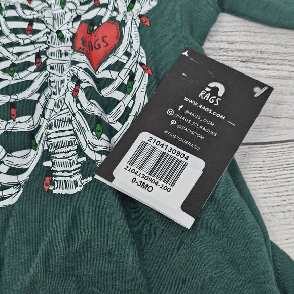 NWT Rags To Raches Baby Boy Xmas Skeleton Peek-A-Booty‎ Romper Size 0-3 months - Picture 4 of 5